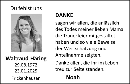 Traueranzeige von Waltraud Häring von Memminger Zeitung