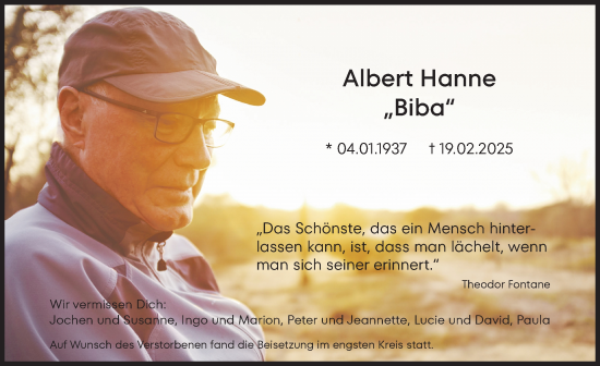 Traueranzeige von Albert Hanne von Allgäuer Anzeigeblatt