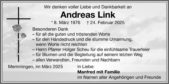 Traueranzeige von Andreas Link von Memminger Zeitung