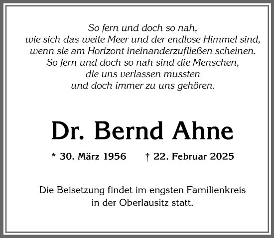 Traueranzeige von Bernd Ahne von Allgäuer Zeitung,Kempten