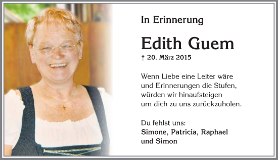 Traueranzeige von Edith Guem von Allgäuer Anzeigeblatt