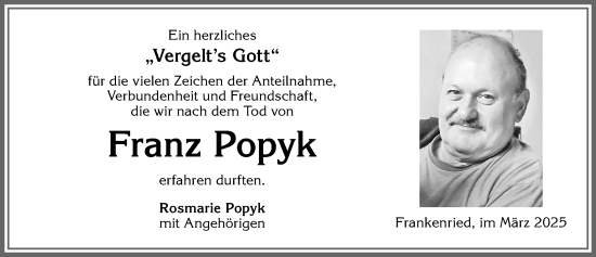 Traueranzeige von Franz Popyk von Allgäuer Zeitung, Kaufbeuren/Buchloe