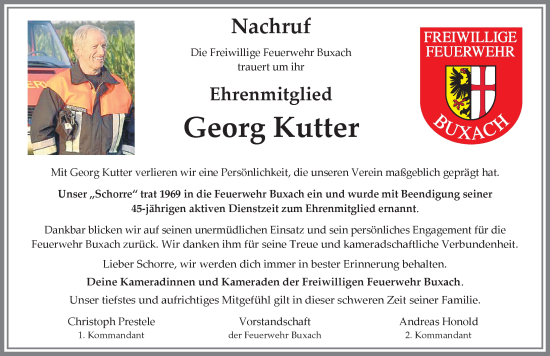 Traueranzeige von Georg Kutter von Memminger Zeitung