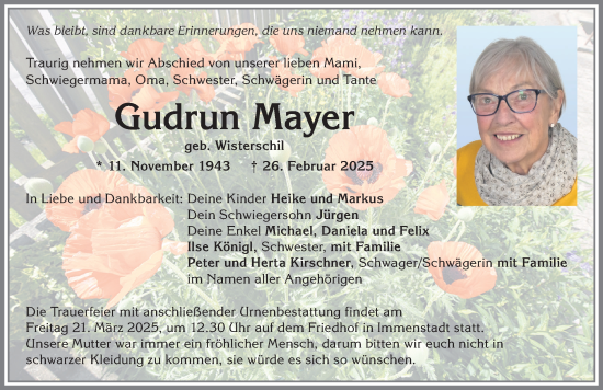 Traueranzeige von Gudrun Mayer von Allgäuer Anzeigeblatt