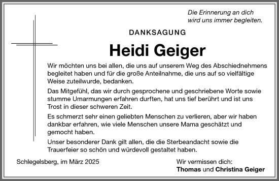 Traueranzeige von Heidi Geiger von Memminger Zeitung
