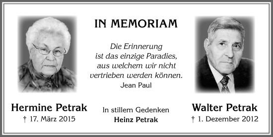 Traueranzeige von Hermine Petrak von Allgäuer Zeitung, Kaufbeuren/Buchloe