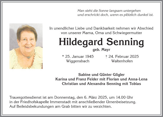 Traueranzeige von Hildegard Senning von Allgäuer Anzeigeblatt
