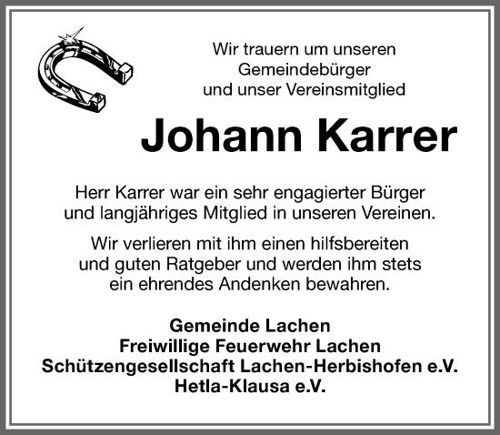 Traueranzeige von Johann Karrer von Memminger Zeitung