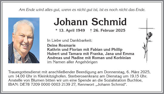 Traueranzeige von Johann Schmid von Schwabmünchner Allgemeine, Augsburger Allgemeine
