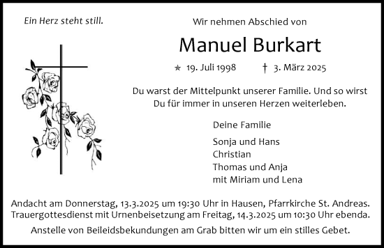 Traueranzeige von Manuel Burkart von Allgäuer Zeitung, Kaufbeuren/Buchloe