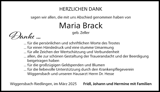 Traueranzeige von Maria Brack von Allgäuer Zeitung,Kempten