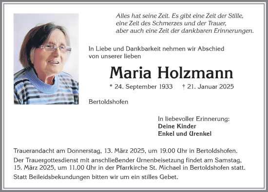 Traueranzeige von Maria Holzmann von Allgäuer Zeitung, Marktoberdorf