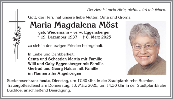 Traueranzeige von Maria Magdalena Möst von Allgäuer Zeitung, Kaufbeuren/Buchloe