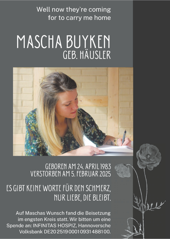 Traueranzeige von Mascha Buyken von Allgäuer Zeitung, Kaufbeuren/Buchloe