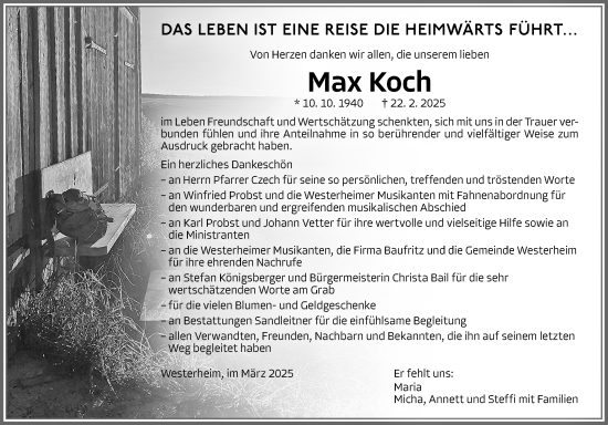 Traueranzeige von Max Koch von Memminger Zeitung