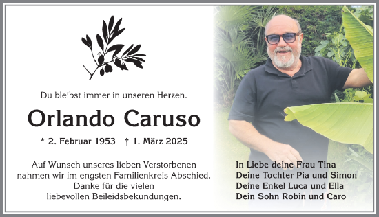 Traueranzeige von Orlando Caruso von Allgäuer Anzeigeblatt