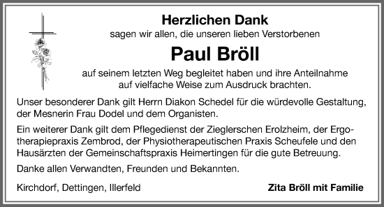 Traueranzeige von Paul Bröll von Memminger Zeitung