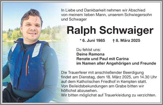 Traueranzeige von Ralph Schwaiger von Allgäuer Zeitung,Kempten
