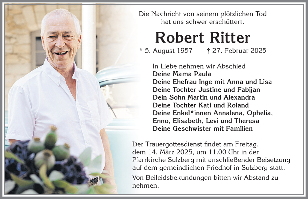  Traueranzeige für Robert Ritter vom 08.03.2025 aus Allgäuer Zeitung,Kempten