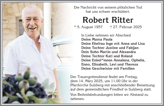 Traueranzeige von Robert Ritter von Allgäuer Zeitung,Kempten