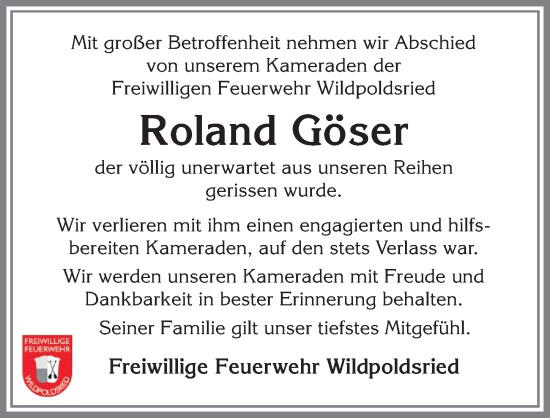 Traueranzeige von Roland Göser von Allgäuer Zeitung,Kempten