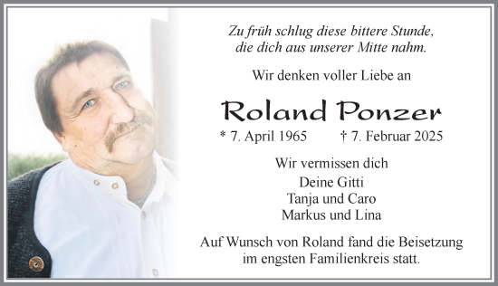 Traueranzeige von Roland Ponzer von Allgäuer Zeitung, Marktoberdorf