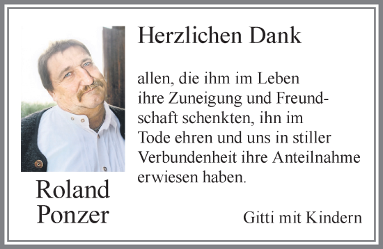 Traueranzeige von Roland Ponzer von Allgäuer Zeitung, Marktoberdorf