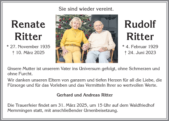 Traueranzeige von Rudolf Ritter von Memminger Zeitung