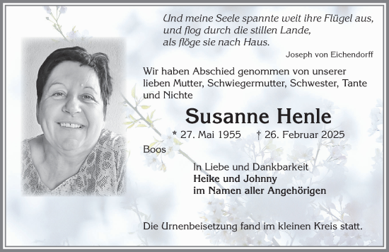 Traueranzeige von Susanne Henle von Memminger Zeitung