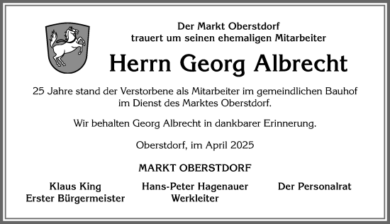 Traueranzeige von Georg Albrecht von Allgäuer Anzeigeblatt