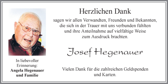 Traueranzeige von Josef Hegenauer von Allgäuer Zeitung, Marktoberdorf