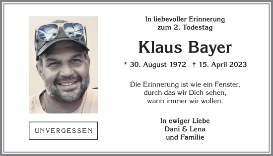 Traueranzeige von Klaus Bayer von Allgäuer Zeitung, Gesamtausgabe