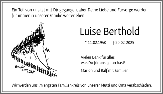 Traueranzeige von Luise Berthold von Allgäuer Zeitung,Kempten