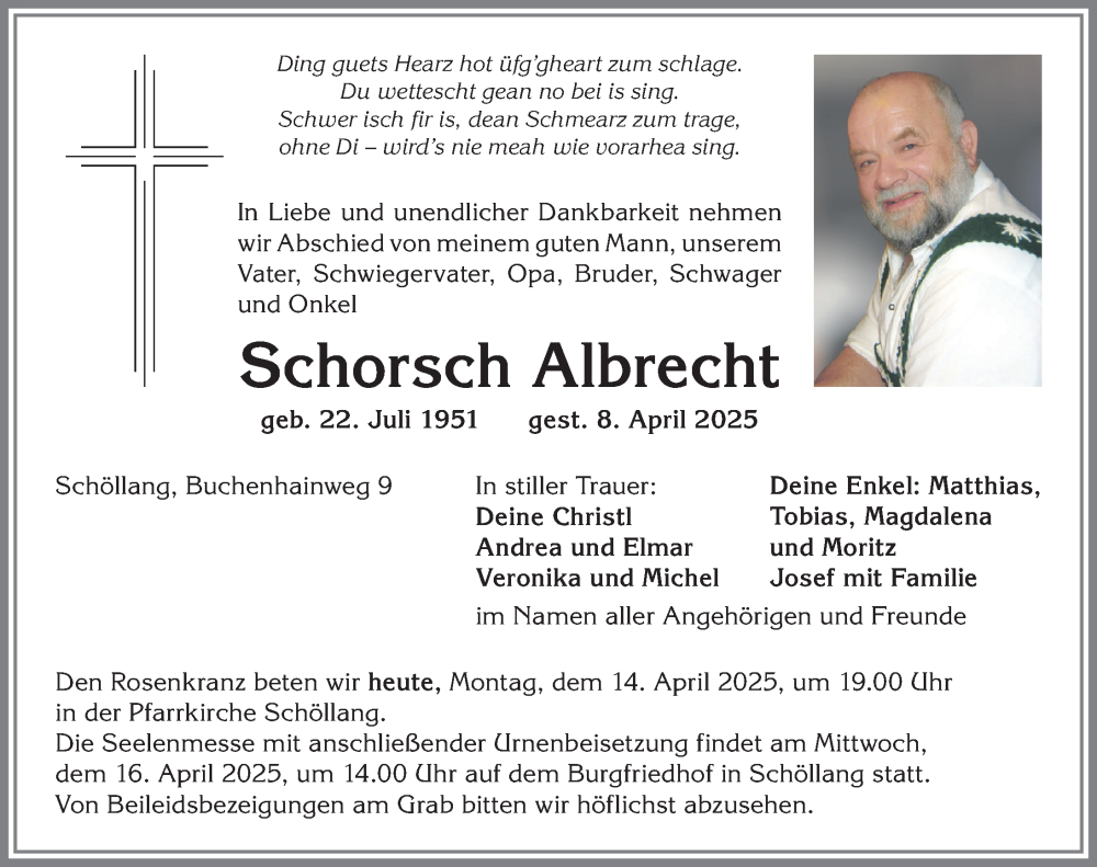  Traueranzeige für Schorsch Albrecht vom 14.04.2025 aus Allgäuer Anzeigeblatt