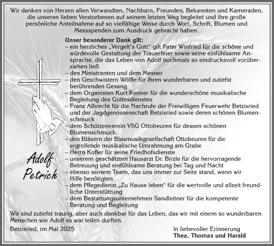 Traueranzeige von Adolf Petrich von Memminger Zeitung