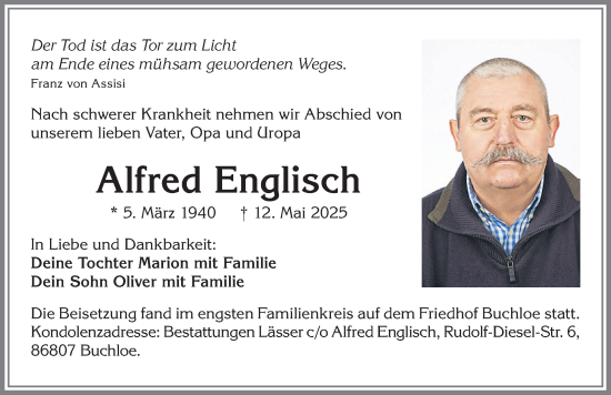 Traueranzeige von Alfred Englisch von Allgäuer Zeitung, Kaufbeuren/Buchloe
