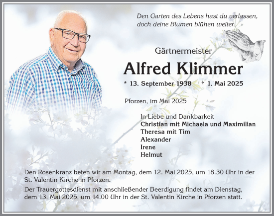 Traueranzeige von Alfred Klimmer von Allgäuer Zeitung, Kaufbeuren/Buchloe