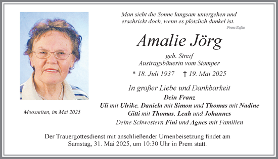 Traueranzeige von Amalie Jörg von Allgäuer Zeitung, Füssen