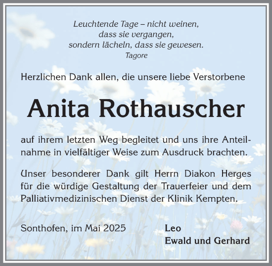 Traueranzeige von Anita Rothauscher von Allgäuer Anzeigeblatt