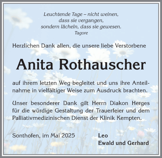 Traueranzeige von Anita Rothauscher von Allgäuer Anzeigeblatt