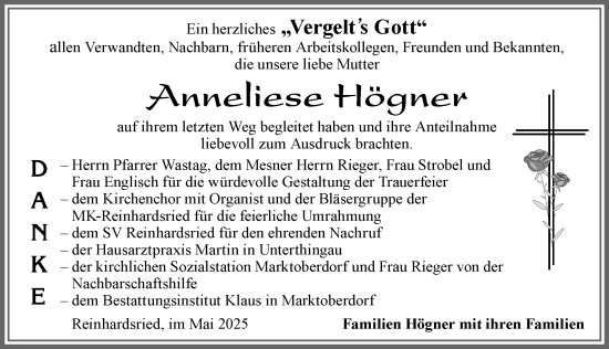 Traueranzeige von Anneliese Högner von Allgäuer Zeitung, Marktoberdorf
