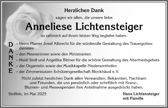 Traueranzeige von Anneliese Lichtensteiger von Allgäuer Anzeigeblatt