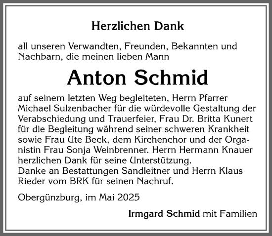 Traueranzeige von Anton Schmid von Allgäuer Zeitung, Marktoberdorf