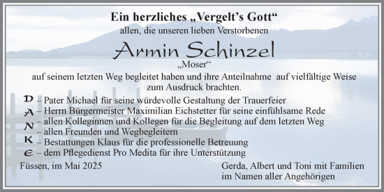 Traueranzeige von Armin Schinzel von Allgäuer Zeitung, Füssen