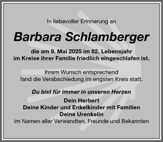 Traueranzeige von Barbara Schlamberger von Allgäuer Anzeigeblatt