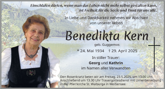 Traueranzeige von Benedikta Kern von Allgäuer Zeitung, Füssen