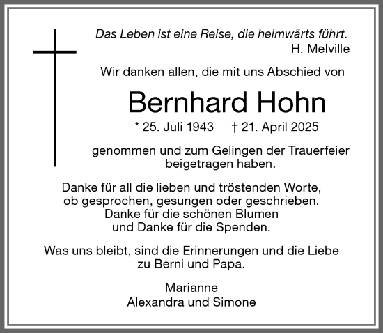 Traueranzeige von Bernhard Hohn von Memminger Zeitung