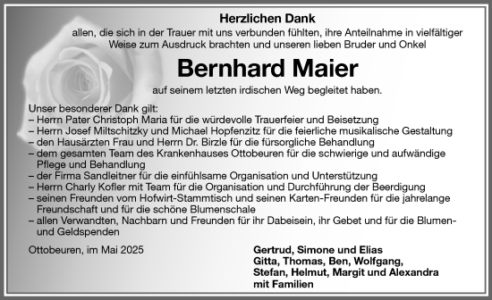Traueranzeige von Bernhard Maier von Memminger Zeitung