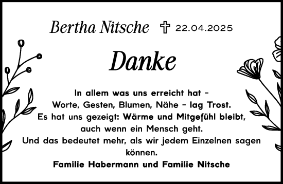 Traueranzeige von Bertha Nitsche von Memminger Zeitung