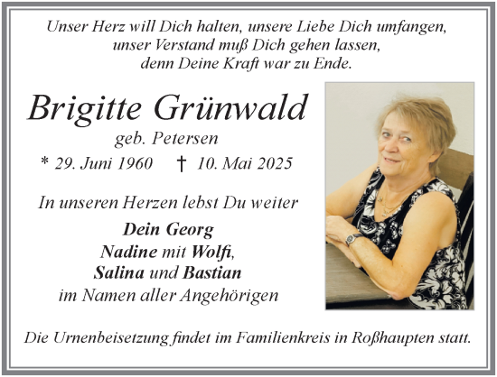 Traueranzeige von Brigitte Grünwald von Allgäuer Zeitung, Füssen